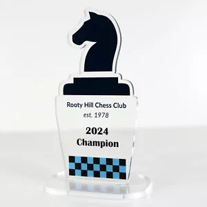 ACRYLIC COLOUR TROPHY AWARD CUSTOM DESIGNED FOR CHESS GAME - Picture 1 of 3