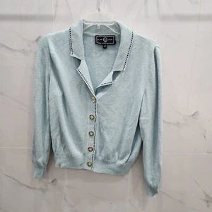 St. John Collection Cardigan Women's Mint Black Border Santana Knit Cropped  - Picture 1 of 4