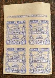 NICARAGUA 1890 UPU 2c Impronta Blocco di 4 - Imperforato - MH - Foto 1 di 2