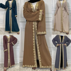 Mujeres Musulmanas Abaya Abiertas Cárdigan Largo Maxi Vestido Pavo Islámico Kaftán Kimono - Imagen 1 de 30
