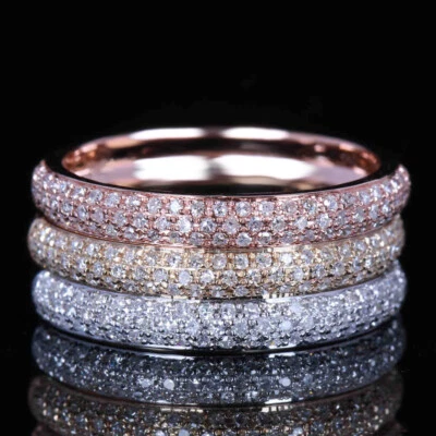 Alianza de boda de aniversario anillo de diamantes naturales de oro blanco/rosa/amarillo sólido de 10K Foto 1 de 4