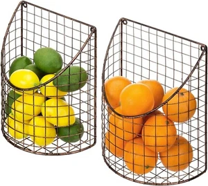 Wall Mounted Kitchen Copper Metal Fruit Basket and Produce Storage Bin, Set of 2 - Picture 1 of 7