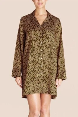 Camisón de satén Natori Taipei talla 3X geométrico negro dorado manga larga abotonada Foto 1 de 4