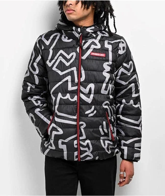 Members Only K Haring Mens Jacket L Reversible Puffer Quilted Hooded Insulated - Image 1 of 4