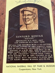 Sandy Koufax Signed  HOF Plaque Post Card JSA - Picture 1 of 4