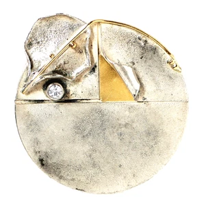 Designerbrosche Brosche 925 Sterling Silber und Gold klarer Stein Ø 36 mm - Picture 1 of 3