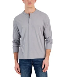 Alfani Men Regular fit Long Sleeve Henley T-Shirt Shirt Small Grey Solid - Picture 1 of 1