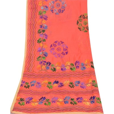 Velo envolvente Phulkari hecho a mano estola larga coral coral sánskriti vintage Foto 1 de 4