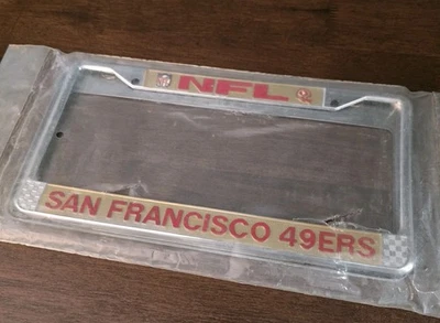 2- Marcos de matrícula de metal cromado vintage para auto camión de los San Francisco 49ers de la NFL Foto 1 de 2