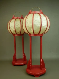 JAPANESE ANTIQUE H48cm 18.9" BONBORI WOOD PAPER LANTERN LAMP POST ROOM LIGHT RED - Picture 1 of 23
