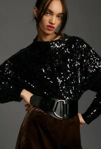 Anthropologie Pilcro Sweater Alani Cashmere Mock Neck Sequin Preppy Size XSP NWT - Picture 1 of 11