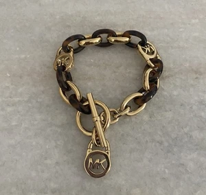 Atemberaubendes Michael Kors Schildpatt und Gelbgold Ton MK Oval Gliederarmband - Bild 1 von 4
