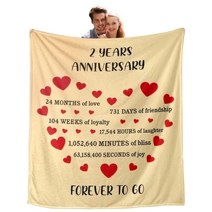 2 Jahre Jubiläum Decke Geschenke für Frauen Männer 2. Jahrestag Baumwolle Geschenke... - Bild 1 von 7