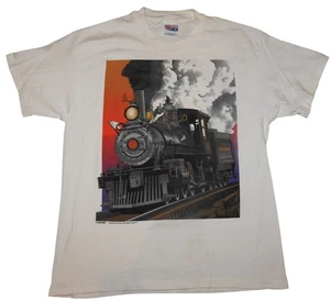Vintage Sierra Railway White Steam Train Graphic Railroad 90s Tee T-Shirt Large - Bild 1 von 8