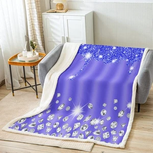 Silver Glitter Print (No Glitter) Fleece Throw Blanket Bling Decorations Blue... - Picture 1 of 7