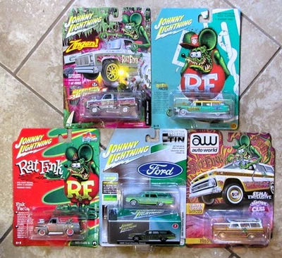 RAT FINK, Lot of 5, JOHNNY LIGHTNING & AUTO WORLD, Ambulance, Sema Suburban, Tin - Image 1 of 3