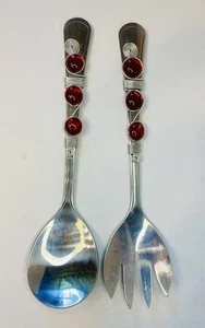 New Wild Eye Wire Handcrafted Wire Wrapped Stainless Serving Spoon & Fork Set - Picture 1 of 2