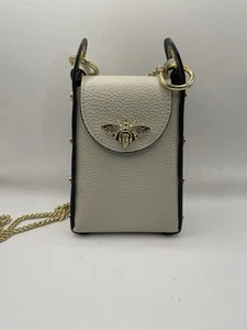 Mini Bandolera Cuero Crema, Tachuelas Doradas/Cierres de Abeja Hecho en Italia - Imagen 1 de 18