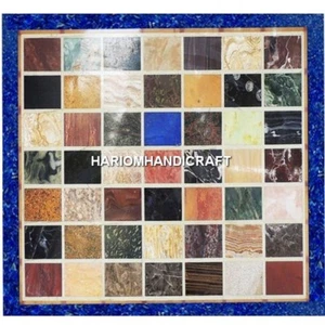 Square Marble Console Top Side Table Chess Mosaic Lapis Inlaid Outdoor Art H4953 - Picture 1 of 4