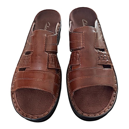 CLARKS sandali da uomo in pelle marrone con slip on misura 10M punta aperta