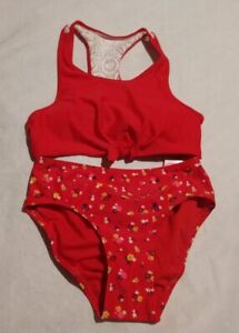 NWT Justice Girls Floral and Lace Tie Front Bikini Two Piece Swimsuit