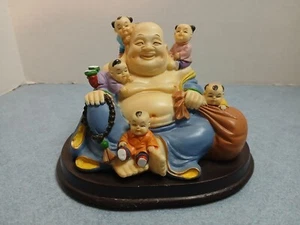 Laughing Smiling Buddha With  Children Statue Resin Figurine Fertility - Picture 1 of 8