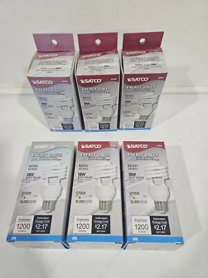 6-Pack Satco S7224 Mini Spiral 18W Soft White Light Bulb Replaces 75W E26 Base - Image 1 of 4