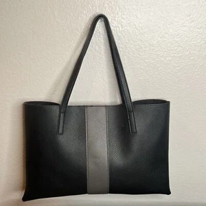 Vince Camuto Black Gray Vegan Leather Tote Bag - Picture 1 of 5