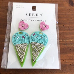 New Serra Fashion Earrings "Ice Cream & Pink Hearts Beaded Pierced Earrings - Picture 1 of 2