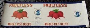 Faultless Brand Whole Red Beets Fancy Quality Newark New York Vintage Can Label - Picture 1 of 1