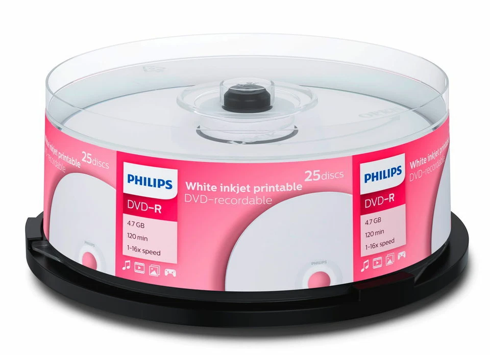 25 Philips Rohlinge DVD-R full printable 4,7GB 16x Spindel - Bild 1 von 1