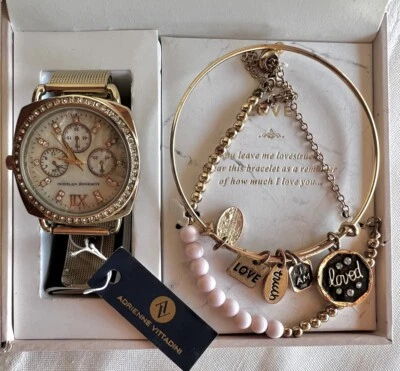 ADRIENNE VITTADINI Women’s WATCH And BRACELETS With Tag Gold Style RHINESTONES - Image 1 of 4