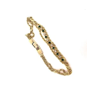 Vintage Yechang Gold-Tone Green & Clear Rhinestone Tennis Bracelet 7" - Picture 1 of 7