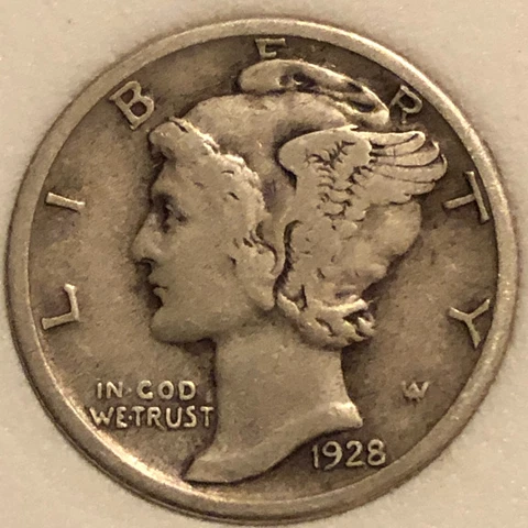 1928-D  Silver  Mercury Head Dime  High Very Fine Cover