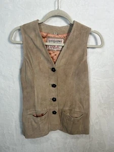 Guess 80S 90S Women's Georges Marciano Brown Leather Suede Flower Button Vest M - Picture 1 of 11