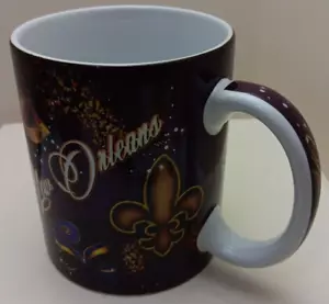 Fleur De Lis Mug and Mardi Gras Masks Dark Purple Coffee Mug New Orleans - Picture 1 of 8