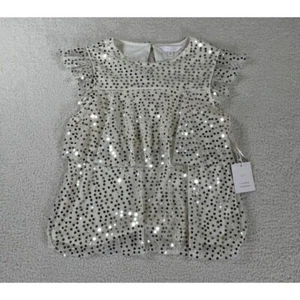 NUEVO CON ETIQUETAS LC Lauren Conrad Top de Lentejuelas Para Mujer Marfil Blusa Camisa Talla Pequeña - Imagen 1 de 9
