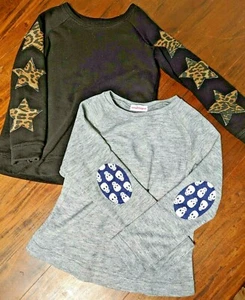 Girls Sz 10 UNIQUE Rocker Skull Patch Cheetah Stars Punk Sweater L/S - Picture 1 of 6