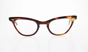 VTG Liberty Brown Havana Horned Cat Eye Frames 44/24 mm 5 1/2 Made in USA - Picture 1 of 10