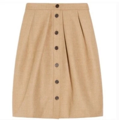 J Crew Flair Skirt in Double Serge Wool Heather Acorn Tan Button Sz 2 47315 - Image 1 of 4
