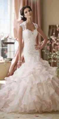 Mon Cheri Tutera 10 Ivory Blush Ruffles Lace Wedding Dress Fairytale 114276 - Image 1 of 4