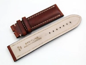 Correa Breitling Marrón Vintage Cuero Verdadero 24/22mm Hebilla Nuevo Accesorio - Bild 1 von 5