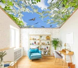 3D White Flowers G4072 Ceiling WallPaper Murals Wall Print Decal Deco Erin 2023 - Picture 1 of 5