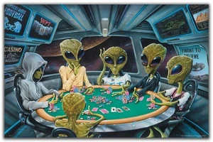 Area 51 Aliens Playing Poker Art Print 11x17 UFO Space Game Room Wall Decor Gift - Picture 1 of 1