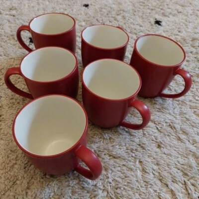 Full Set of 6 Noritake Stoneware 8045 COLORWAVE Red Raspberry Coffee Mugs Cups - Image 1 of 4