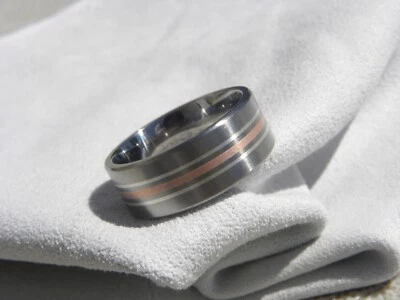 Комфортное мужское кольцо, титан, медь и серебро, сделано на заказ - Изображение 1 из 4