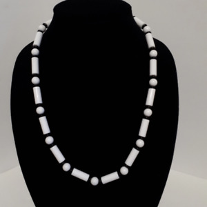 Trifari Lucite Necklace 1980's White and Black Vintage Beaded Jewelry NWT