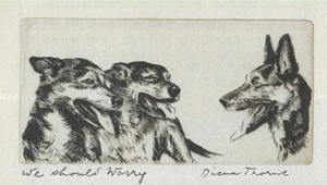 German Shepherd Trio - CUSTOM MATTED - Vintage Dog Art Print - 1936 Diana Thorne - Picture 1 of 3