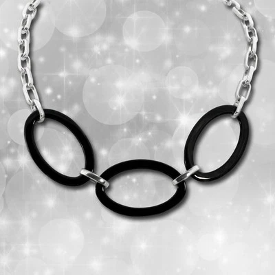 Halskette 50cm Oval Edelstahl Keramik Schmuck silber schwarz Amello ESKX04S - Bild 1 von 4