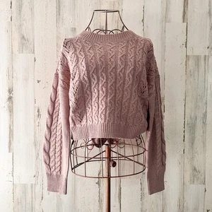 Damen Zopfmuster Dusty Rose Cropped Pullover M Schleife Kokette Preppy Freizeit - Bild 1 von 8